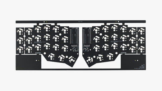 Corne v3.6 solderable PCB – top view of front side with switch and component footprints
