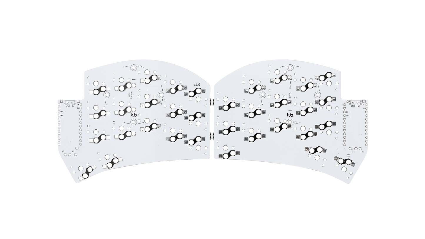 White Ferris Sweep LP PCB for split low profile keyboards with Choc spacing and BLE compatibility